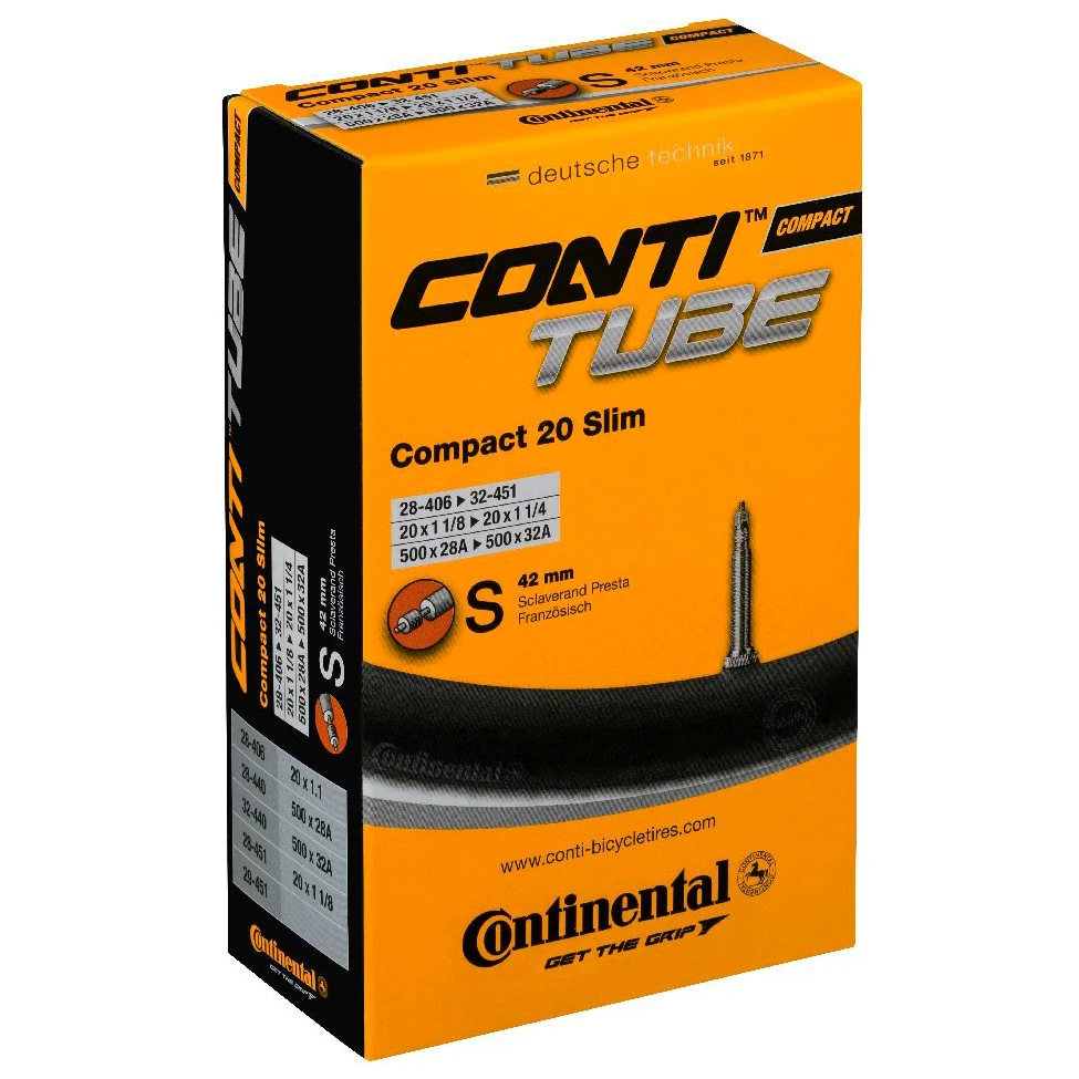 Continental Compact Tube Slim 20' RE (28-406 - 32-451) - Chambre à Air Pour Vélo 1 Continental Compact Tube Slim 20' RE (28-406 - 32-451) - Chambre à Air Pour Vélo